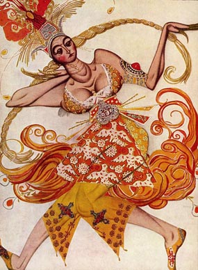 Leon Bakst: kostimografska skica za kostim naslovnog lika u baletu Žar-ptica, 1910.