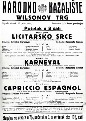 Programska cedulja s praizvedbe baleta LIcitarsko srce, Narodno kazalište u Zagrebu, 17. lipnja 1924.