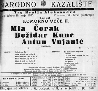 Programska cedulja Komorne večeri II, 1935.